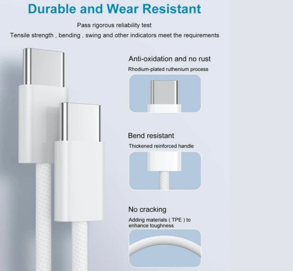 USB-C to USB-C Fast Charging Cable for iPhone – 1m | 6-Month Warranty